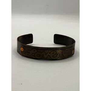 Brass Love Cuff Bracelet Boho Artisan Heart Rustic Metal Bangle
